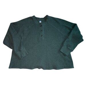 Old Navy Plush Tee--Long Sleeve Waffle Knit Shirt-Green-XL-GUC